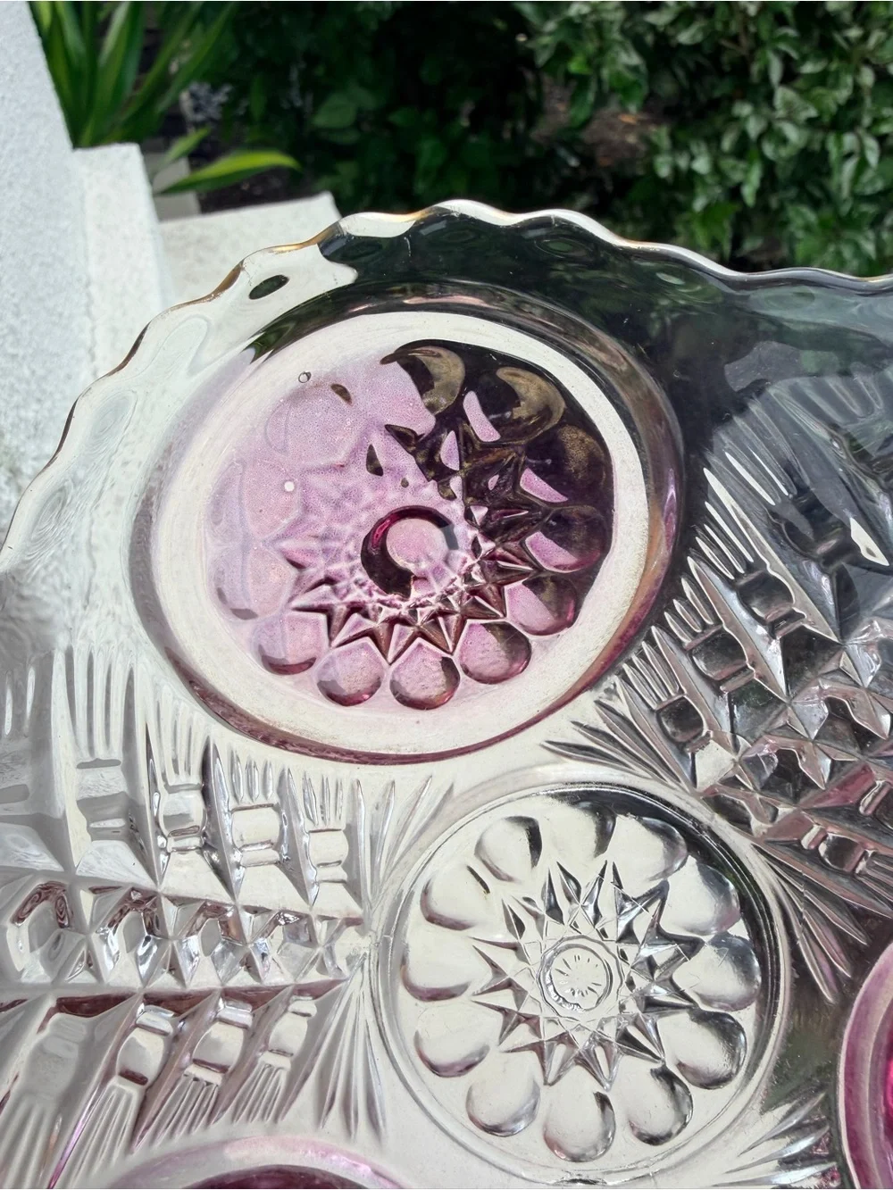Vintage Hofbauer Byrdes Crystal Footed Cake Plate Pink Bird Medallions Germany